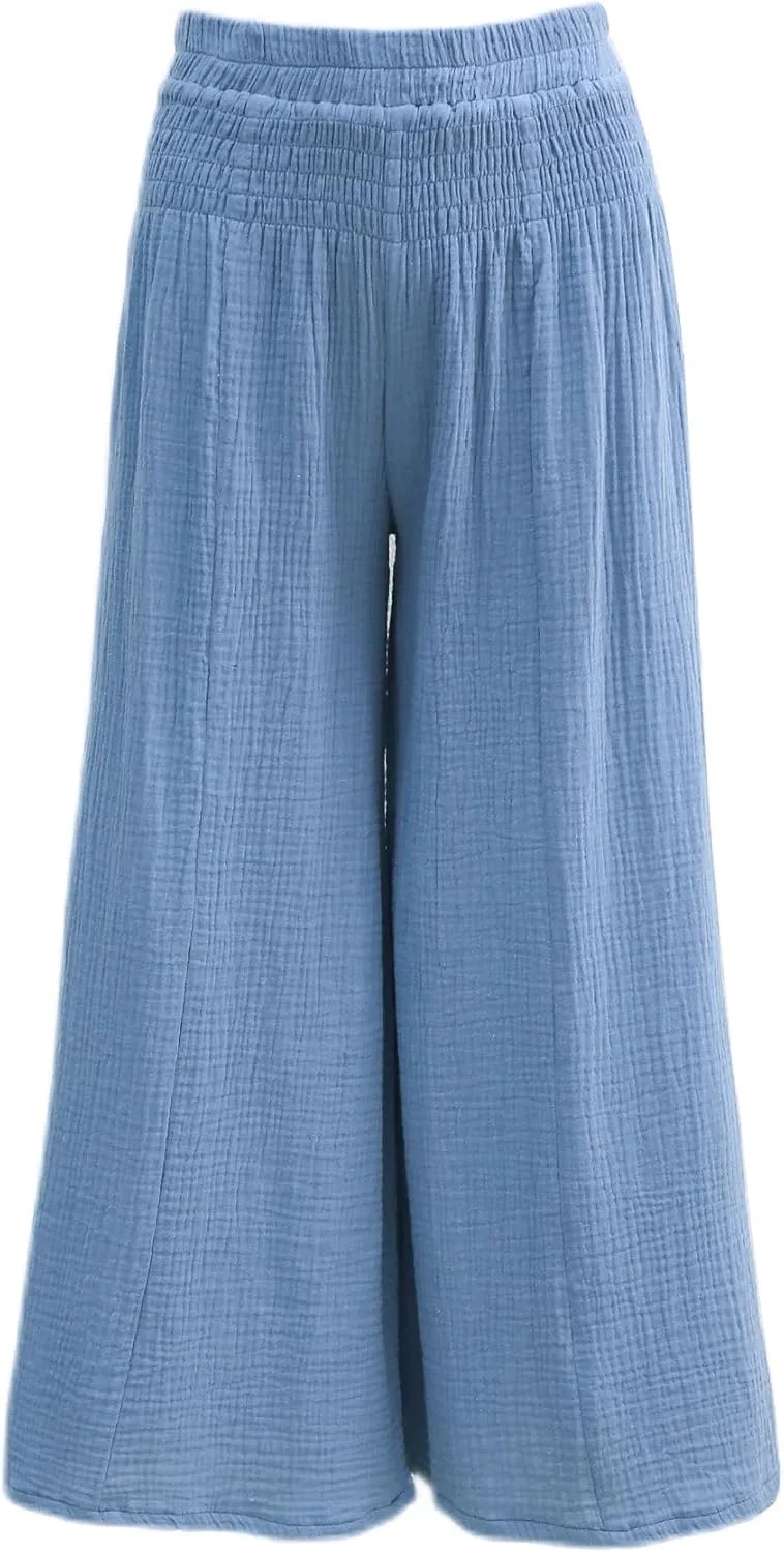 Amazhiyu Women's Cotton Gauze Wide Leg High-Waist Casual Palazzo Summer Pants