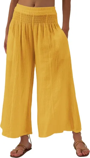 Amazhiyu Women's Cotton Gauze Wide Leg High-Waist Casual Palazzo Summer Pants
