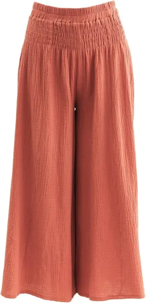Amazhiyu Women's Cotton Gauze Wide Leg High-Waist Casual Palazzo Summer Pants