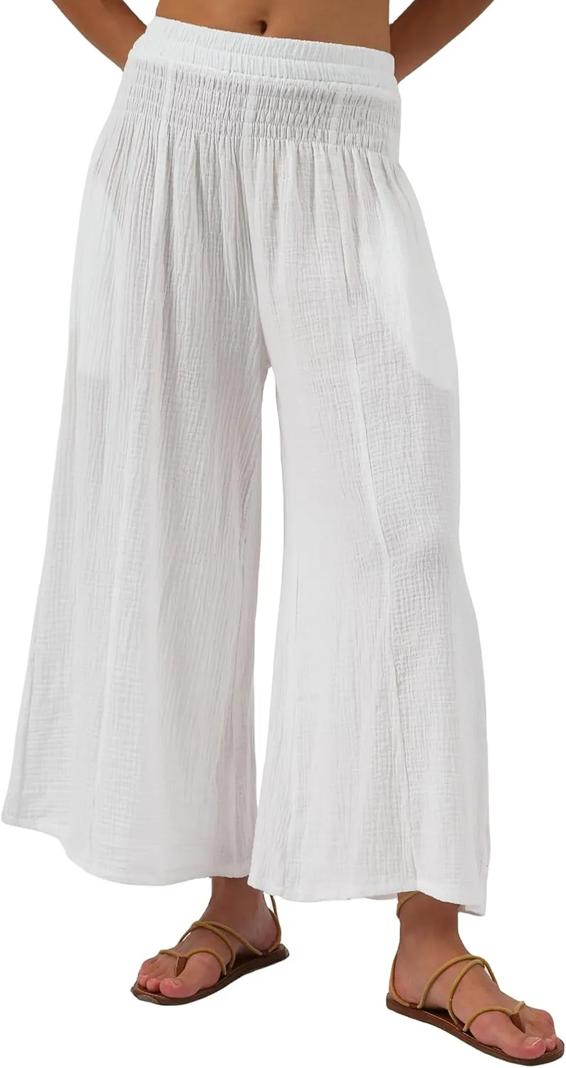 Amazhiyu Women's Cotton Gauze Wide Leg High-Waist Casual Palazzo Summer Pants