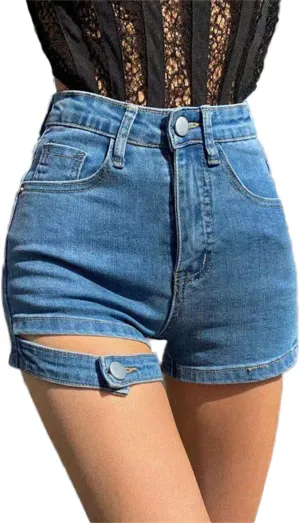 Andongnywell Womens Casual Skirt Shorts Buttoned Strap Hem Denim Skorts High Rise Summer Jean Shorts Skirt with Pockets