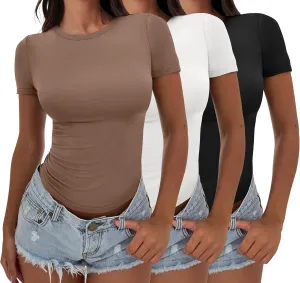 ANRABESS Womens 3 Pack Short Sleeve Shirts 2025 Crop Tops Tight Fitted Basic Tees Workout T Shirts Y2k Clothes Summer Outfit