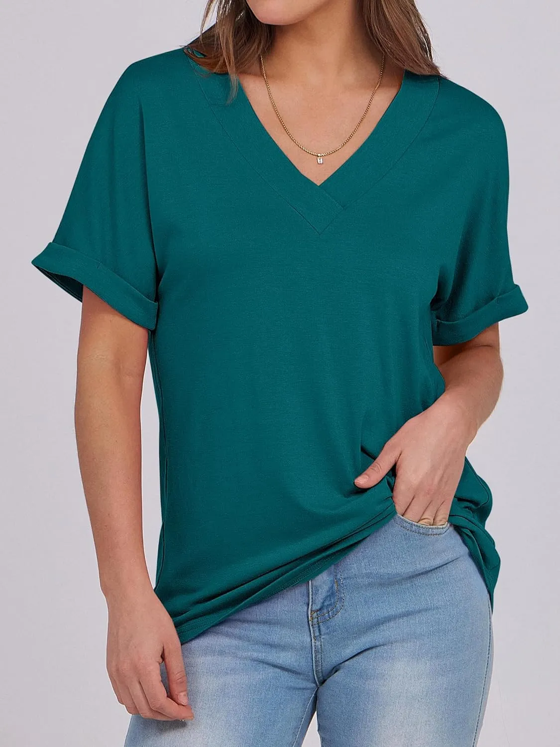 ANRABESS Womens T Shirts Short Sleeve V Neck Shirts Summer Loose Fit Dressy Tops Business Casual Blouses 2025 Basic Tees