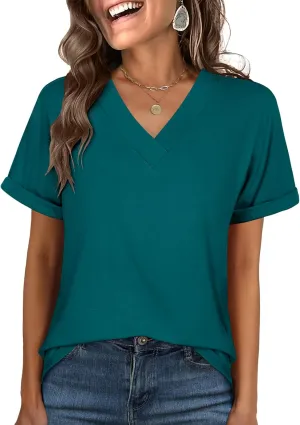 ANRABESS Womens T Shirts Short Sleeve V Neck Shirts Summer Loose Fit Dressy Tops Business Casual Blouses 2025 Basic Tees