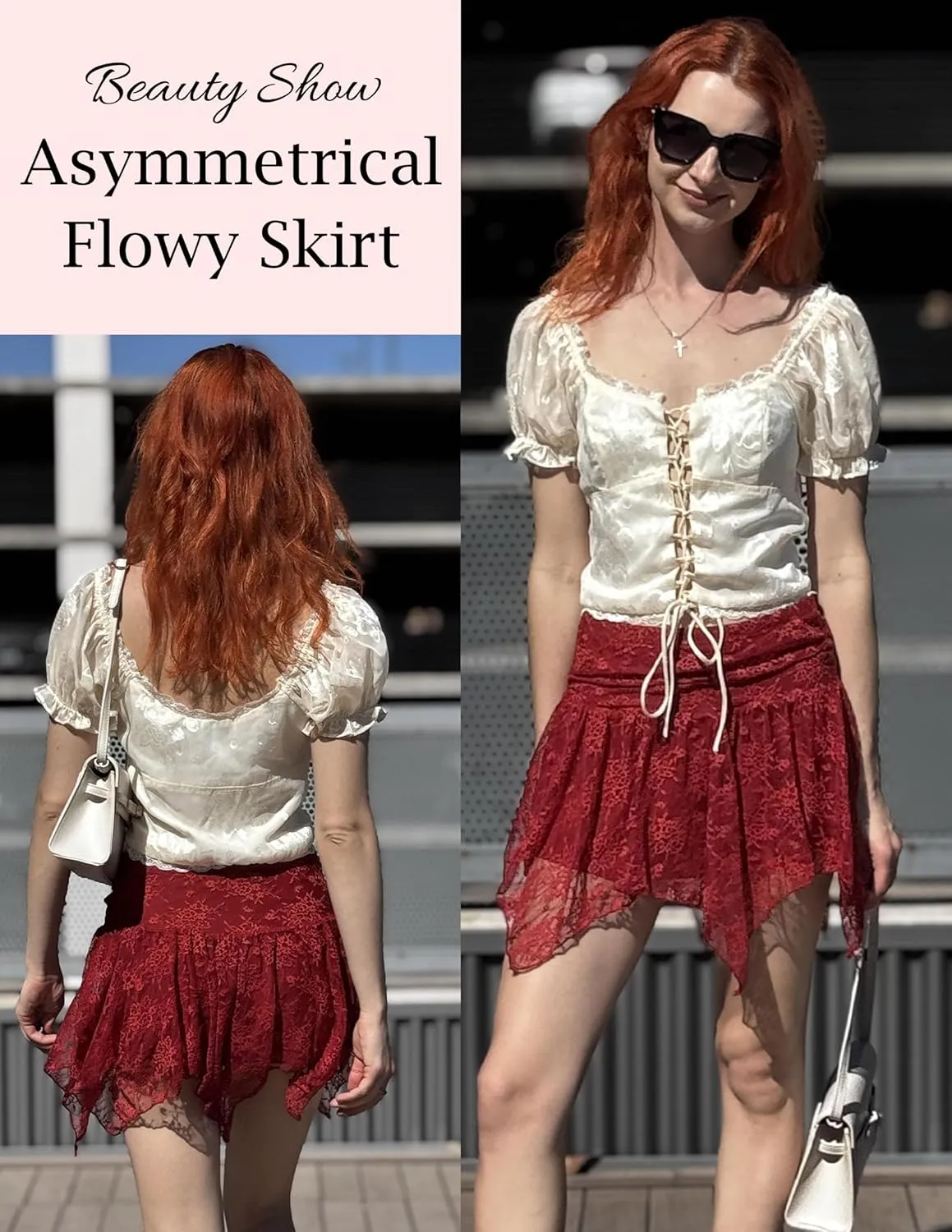 Avidlove Lace Mini Skirts for Women Flowy Skirt Y2k Layered Asymmetrical Short Skirt