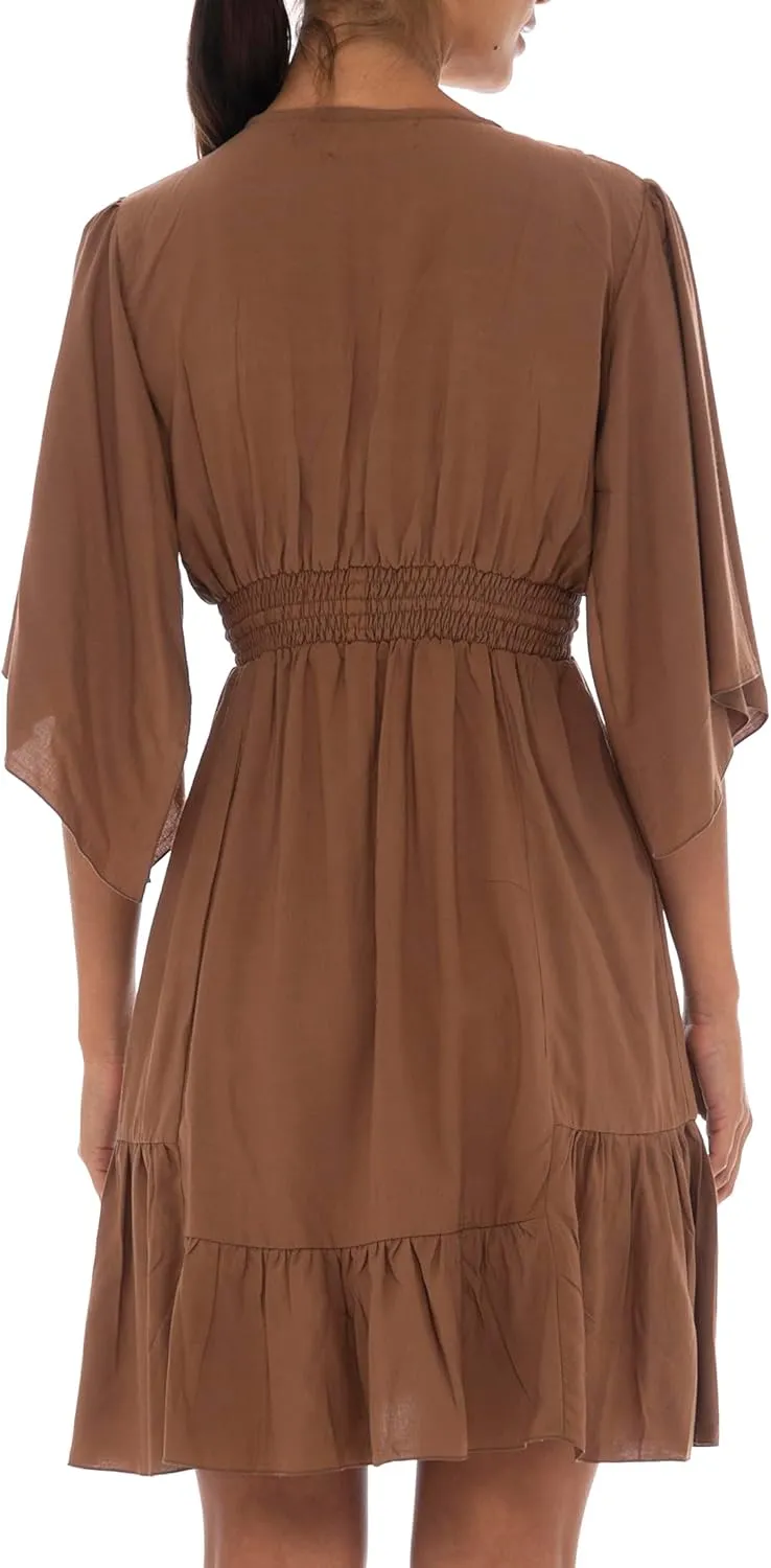Back From Bali Womens Short Sundress Flowy Boho Beach Dress with Beaded Deep V Neck, Casual Sexy Summer Party Dress