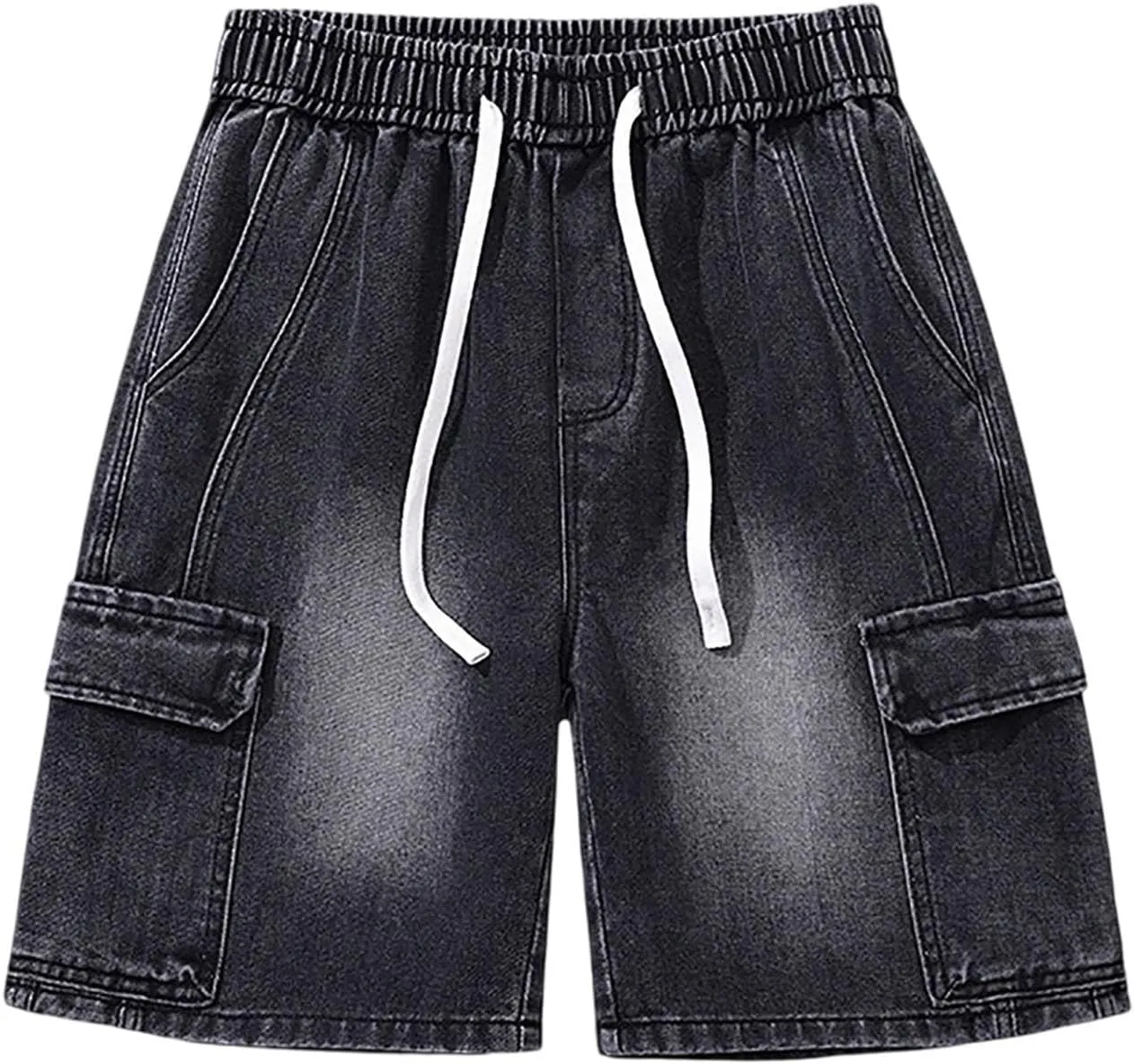 Baggy Jean Shorts for Men Summer Casual Loose Fit Y2K Hip Hop Mid Denim Shorts Streetwear with Pockets