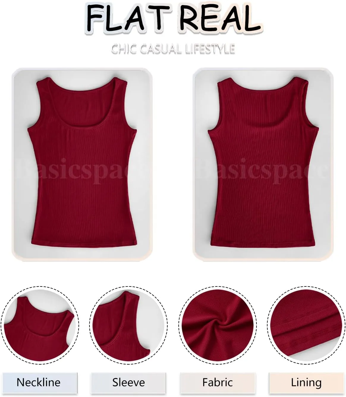 Basicspace Women Sleeveless Scoop Neck Ribbed Tank Tops Slim Fitted Basic Cami Shirts