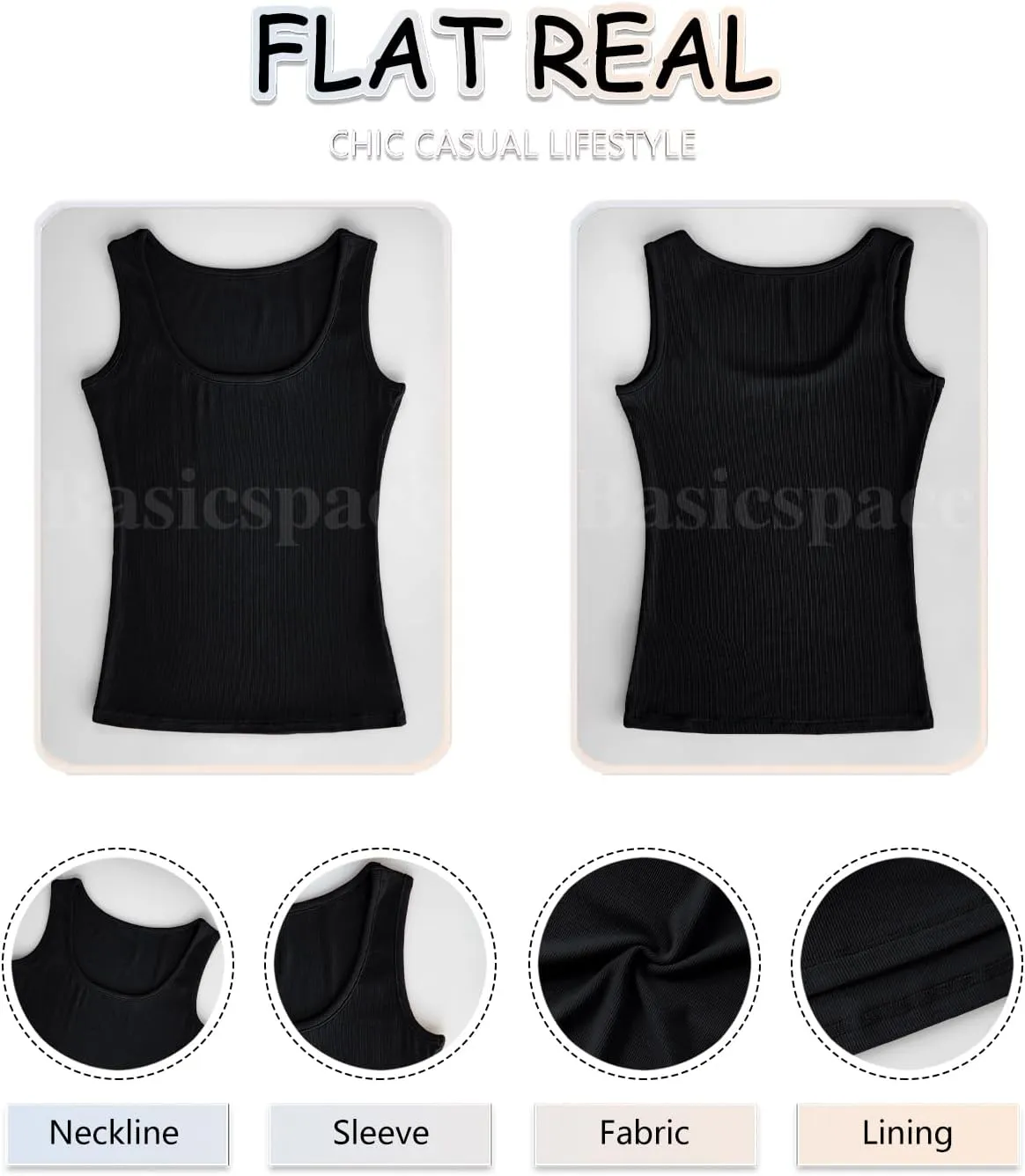 Basicspace Women Sleeveless Scoop Neck Ribbed Tank Tops Slim Fitted Basic Cami Shirts