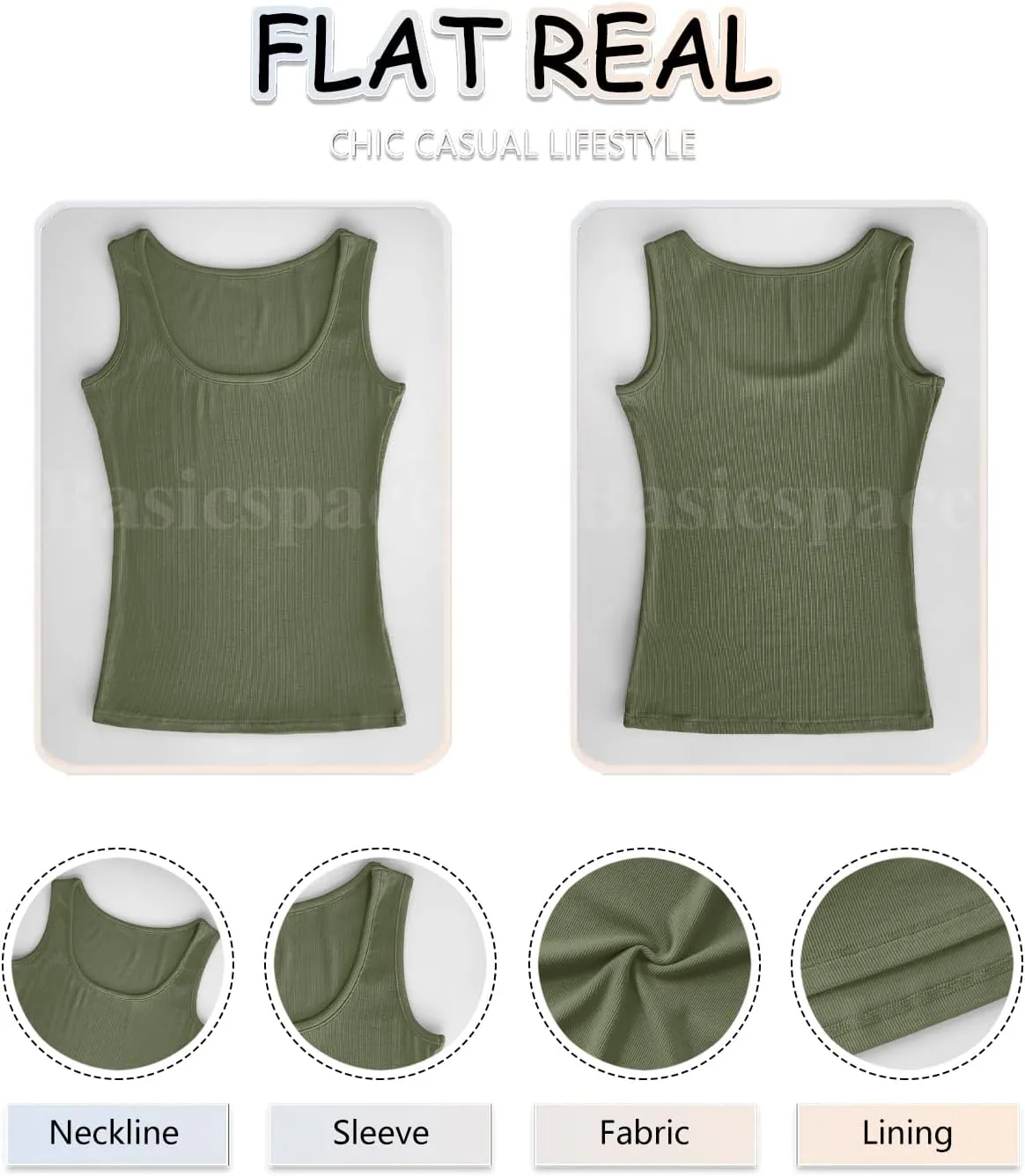 Basicspace Women Sleeveless Scoop Neck Ribbed Tank Tops Slim Fitted Basic Cami Shirts