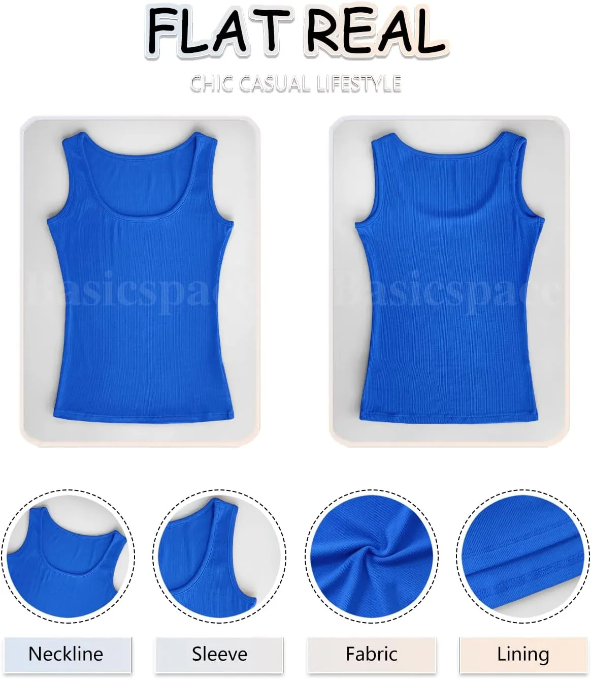 Basicspace Women Sleeveless Scoop Neck Ribbed Tank Tops Slim Fitted Basic Cami Shirts