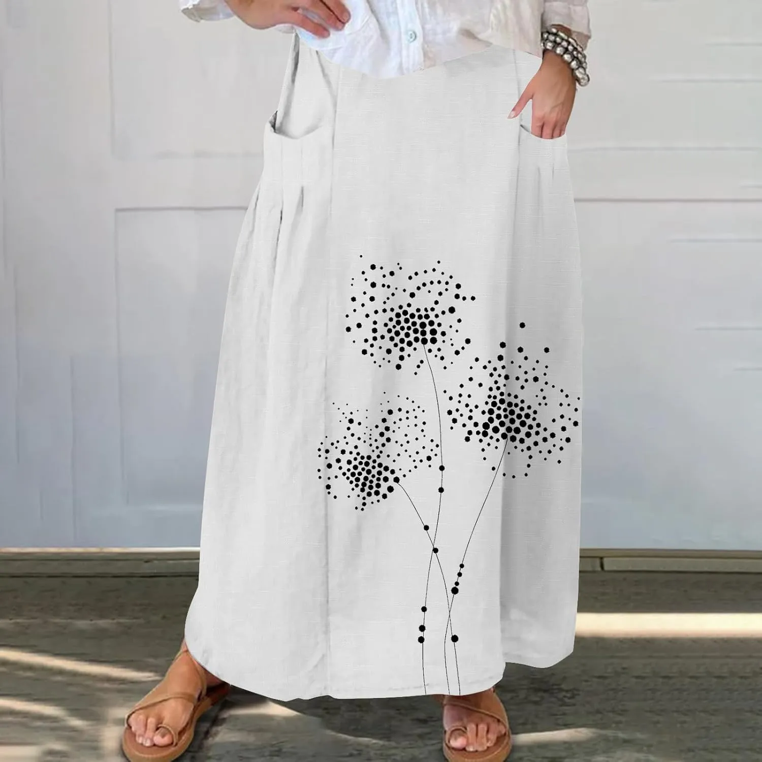 Beach Skirts for Women Fashion Floral Graphic Printed Stretchy Waisted Pleated Skirt Oversized Boho Vacation Skirt