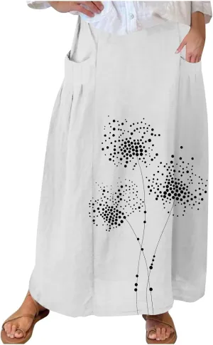 Beach Skirts for Women Fashion Floral Graphic Printed Stretchy Waisted Pleated Skirt Oversized Boho Vacation Skirt