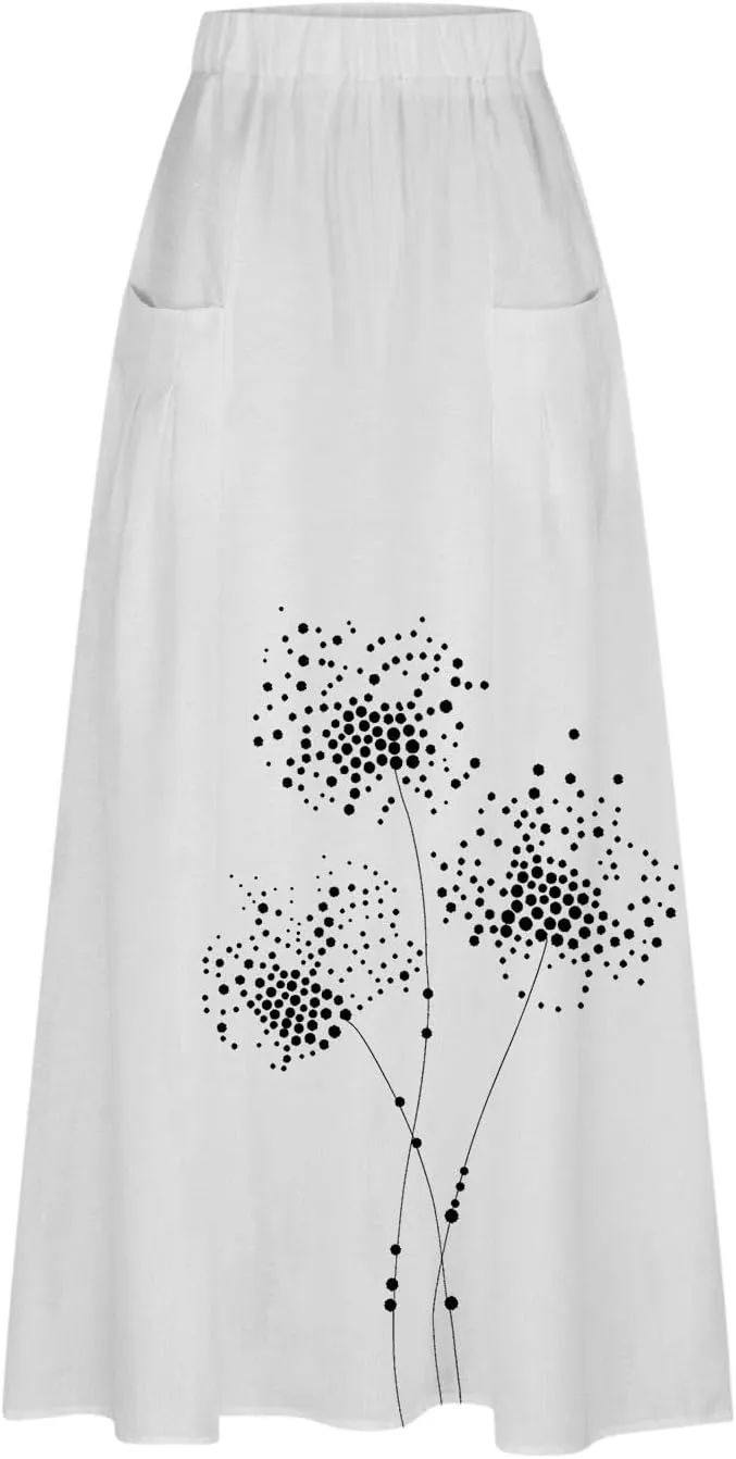 Beach Skirts for Women Fashion Floral Graphic Printed Stretchy Waisted Pleated Skirt Oversized Boho Vacation Skirt