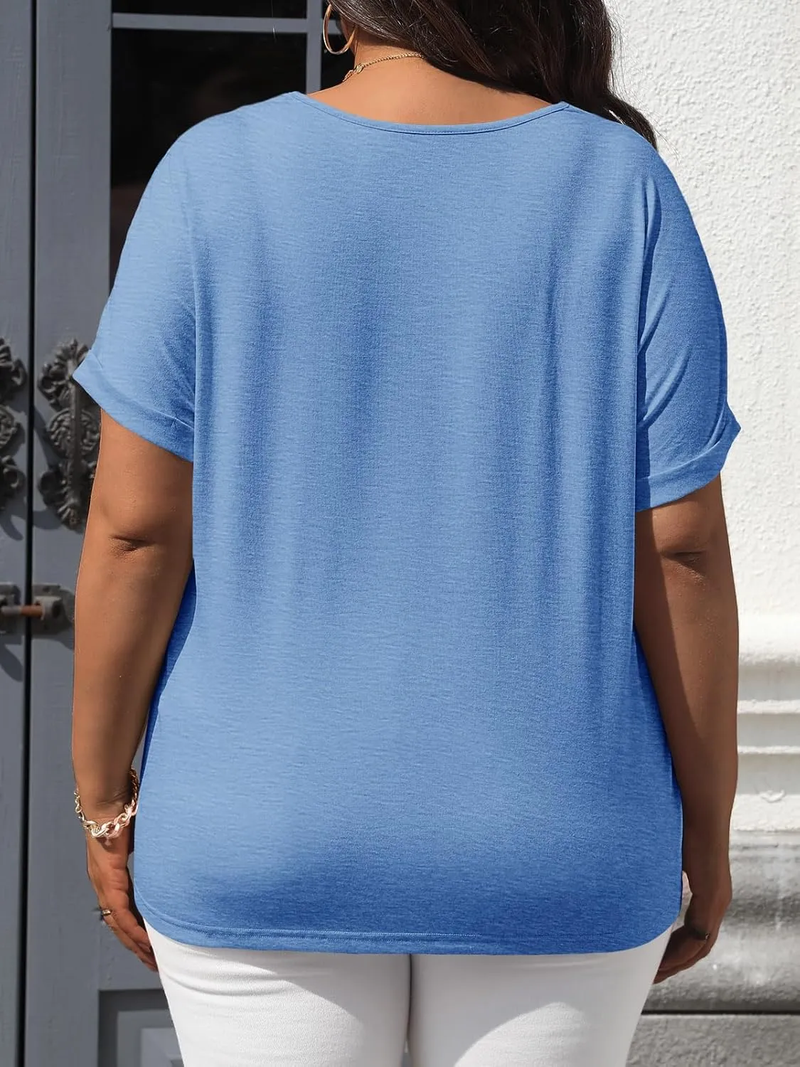 Beautife Womens Plus Size V Neck T Shirts Short Sleeve Summer Dressy Casual Tunic Tops Loose Fit Tees Blouse