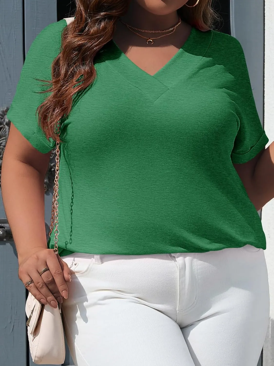 Beautife Womens Plus Size V Neck T Shirts Short Sleeve Summer Dressy Casual Tunic Tops Loose Fit Tees Blouse
