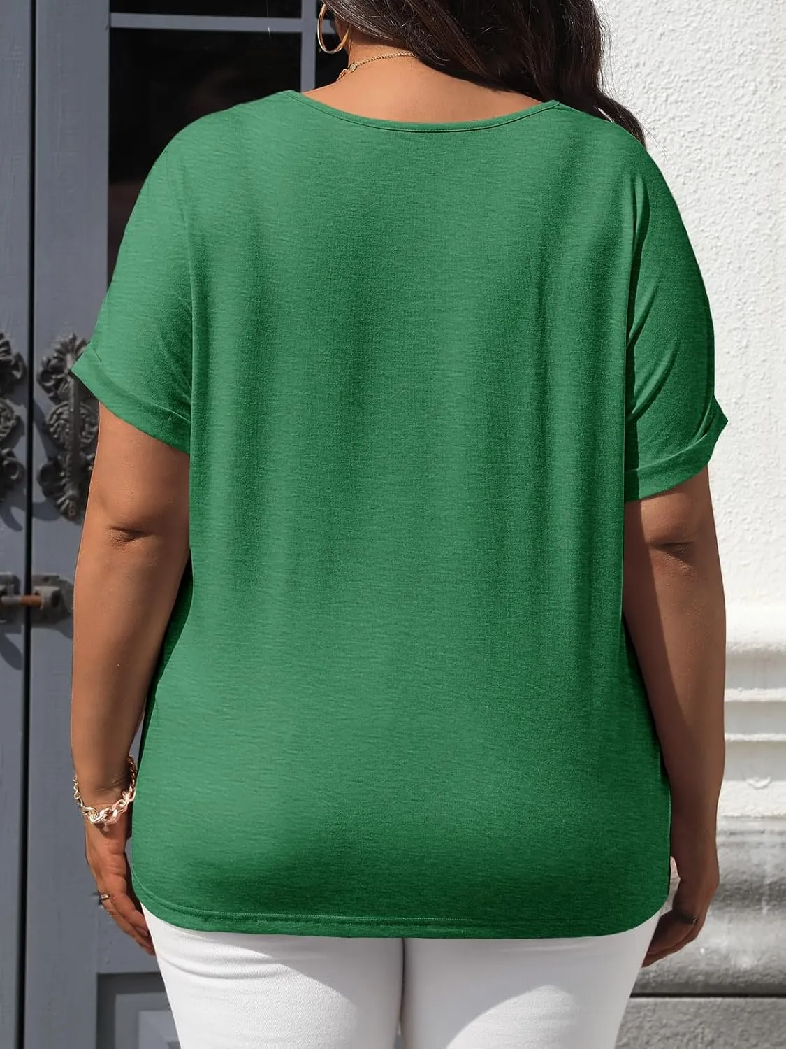 Beautife Womens Plus Size V Neck T Shirts Short Sleeve Summer Dressy Casual Tunic Tops Loose Fit Tees Blouse
