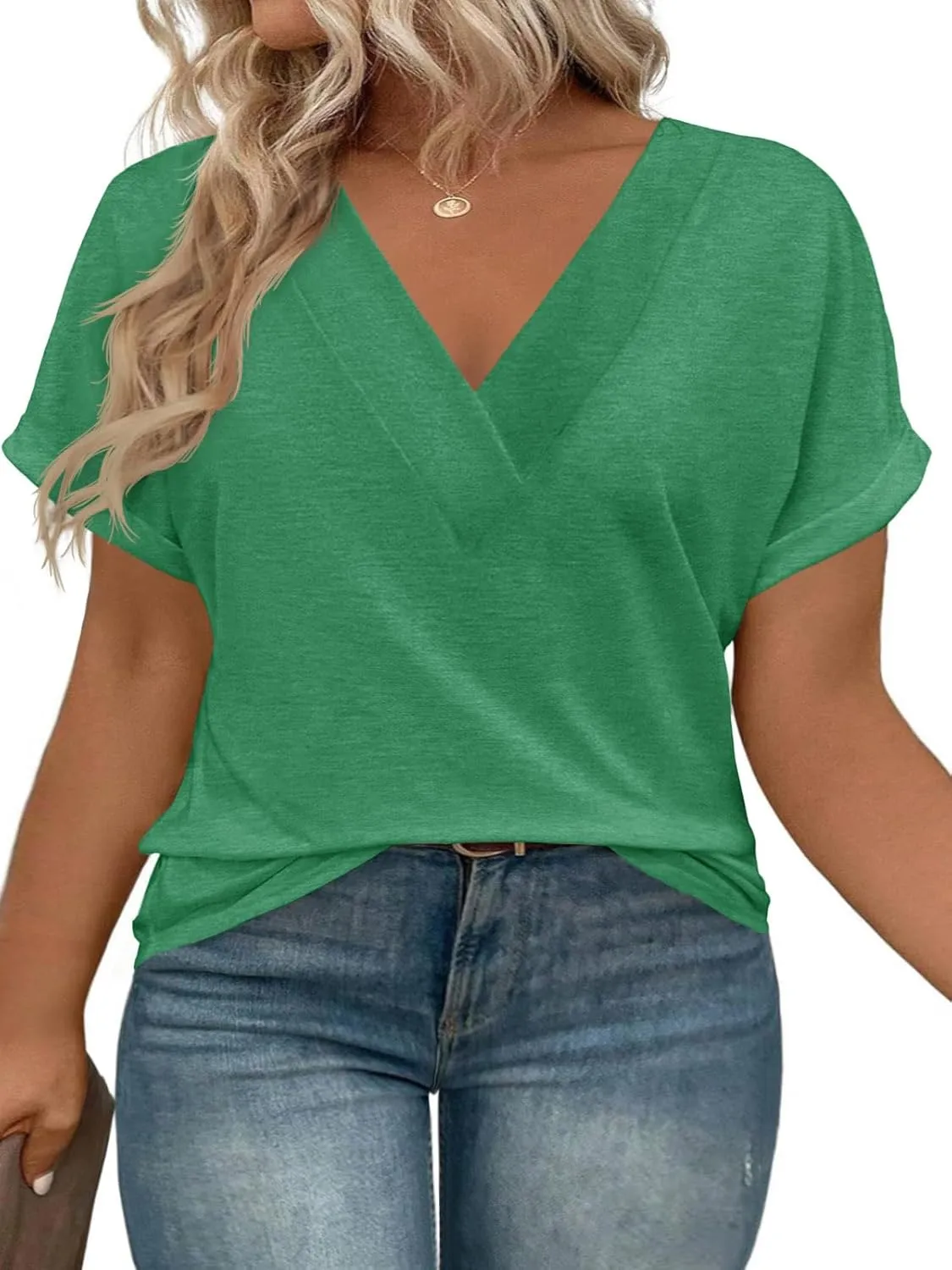 Beautife Womens Plus Size V Neck T Shirts Short Sleeve Summer Dressy Casual Tunic Tops Loose Fit Tees Blouse