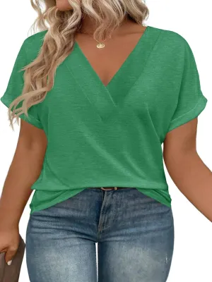 Beautife Womens Plus Size V Neck T Shirts Short Sleeve Summer Dressy Casual Tunic Tops Loose Fit Tees Blouse