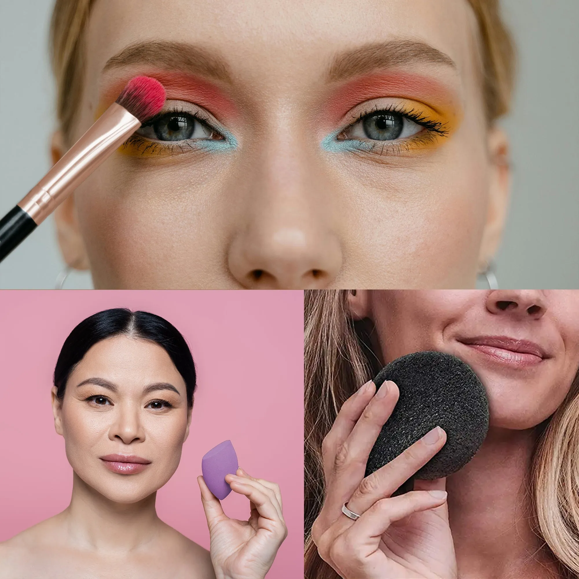 Beauty Essentials Bundle: Facial Makeup Blender Sponge   Natural Facial Konjac Sponge Duo Set(3 pack)   5 Pcs Studio Makeup Brush Set (Black) by Pursonic