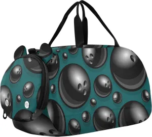 Bowling Ball Black Sports Duffle Bag for Girls Boys, Gym Bag with Shoe Compartment, Kids Travel Overnight Weekender Shoulder Bag