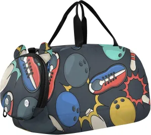 Bowling Ball Sports Sports Duffle Bag for Girls Boys, Gym Bag with Shoe Compartment, Kids Travel Overnight Weekender Shoulder Bag