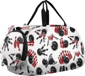 Bowling Balls and Pins Sports Duffle Bag for Girls Boys, Gym Bag with Shoe Compartment, Kids Travel Overnight Weekender Shoulder Bag