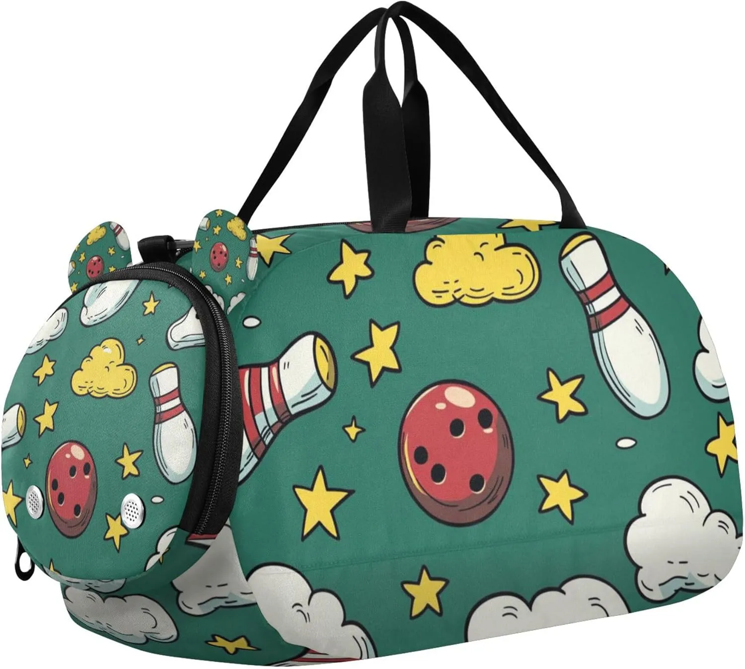 Bowling Balls and Pins Stars Cartoon Sports Duffle Bag for Kids Girls Boys, Gym Bag with Shoe Compartment, Kids Travel Overnight Weekender Shoulder Bag