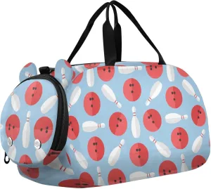 Bowling Balls Pattern Sports Duffle Bag for Girls Boys, Gym Bag with Shoe Compartment, Kids Travel Overnight Weekender Shoulder Bag