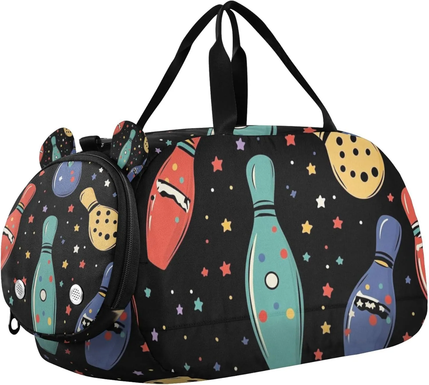 Bowling Colorful Duffle Bag for Toddler Boys Girls, Gym Sports Bag with Shoe Compartments, Kids Travel Overnight Weekender Shoulder Bag