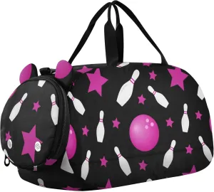 Bowling Pink Stars and Balls Sports Duffle Bag for Girls Boys, Gym Bag with Shoe Compartment, Kids Travel Overnight Weekender Shoulder Bag