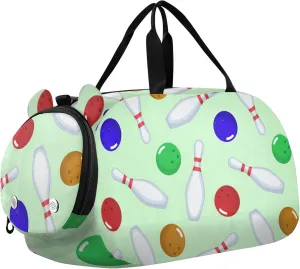 Bowling Pins and Bowling Balls Sports Duffle Bag for Girls Boys, Gym Bag with Shoe Compartment, Kids Travel Overnight Weekender Shoulder Bag