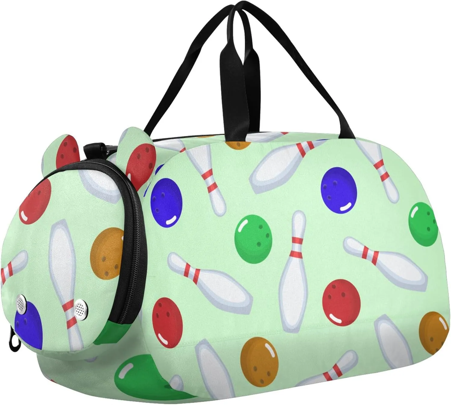 Bowling Pins and Bowling Balls Sports Duffle Bag for Girls Boys, Gym Bag with Shoe Compartment, Kids Travel Overnight Weekender Shoulder Bag