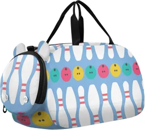 Bowling Sports Sports Duffle Bags for Girls Boys, Gym Bag with Shoe Compartment, Kids Travel Overnight Weekender Shoulder Bags