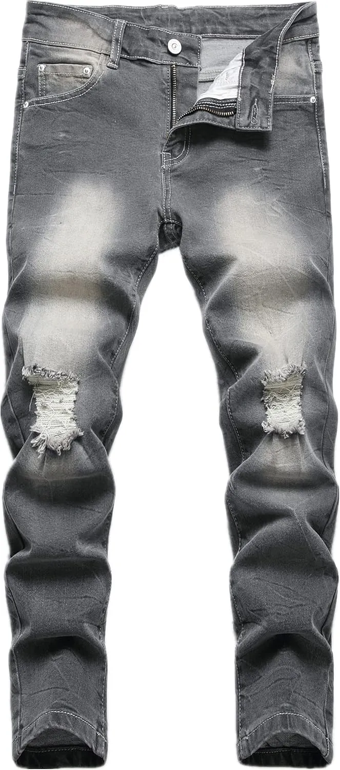 Boy's Skinny Fit Ripped Distressed Stretch Fashion Denim Jeans Pants