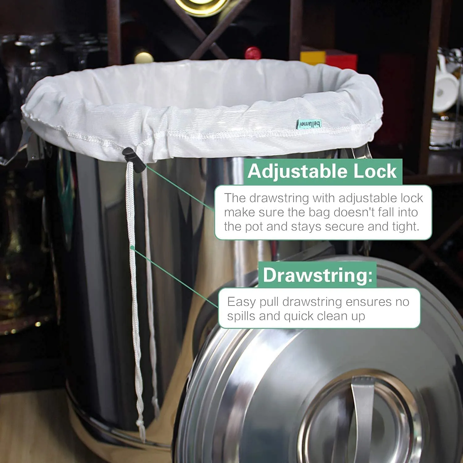 Brew Bags Reusable 2 Pack 250 Micron Fine Mesh Bag for Fruit Cider Apple Grape Wine Press Drawstring Straining Brew in a Bag (2 pack-16"11"/18"16")