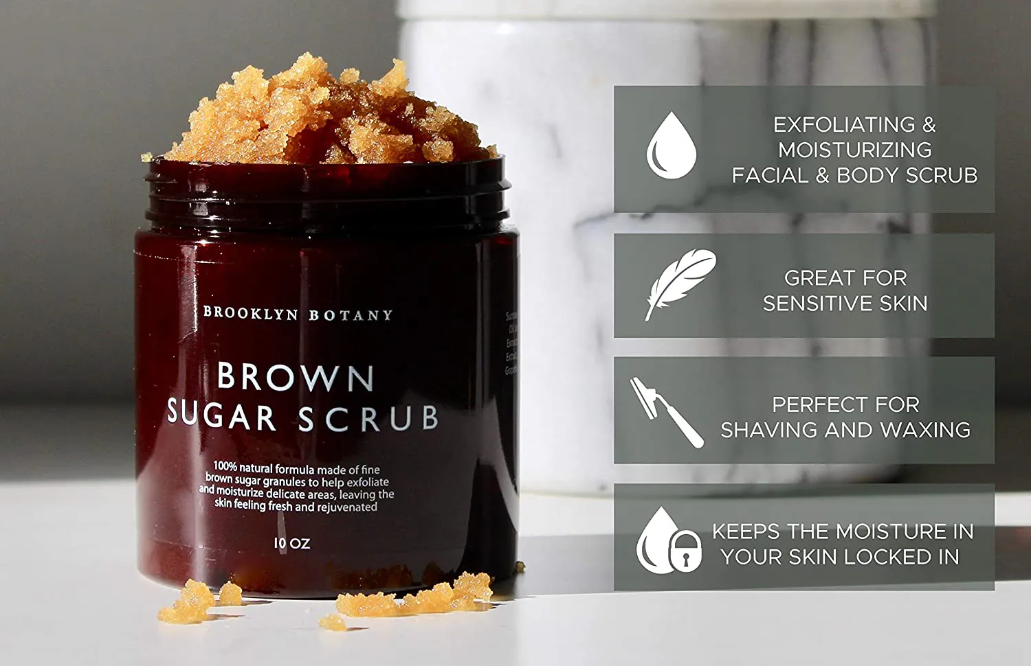 Brooklyn Botany Brown Sugar Body Scrub - Moisturizing and Exfoliating Body, Face, Hand, Foot Scrub - Fights Acne Scars, Stretch Marks, Fine Lines & Wrinkles, Great Gifts for Women & Men - 10 Oz