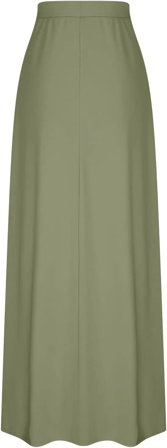 BTDECLAR Women Trendy Summer Maxi Skirt Elegant Elastic High Waisted Flowy Skirts Business Casual Long Skirts with Pockets