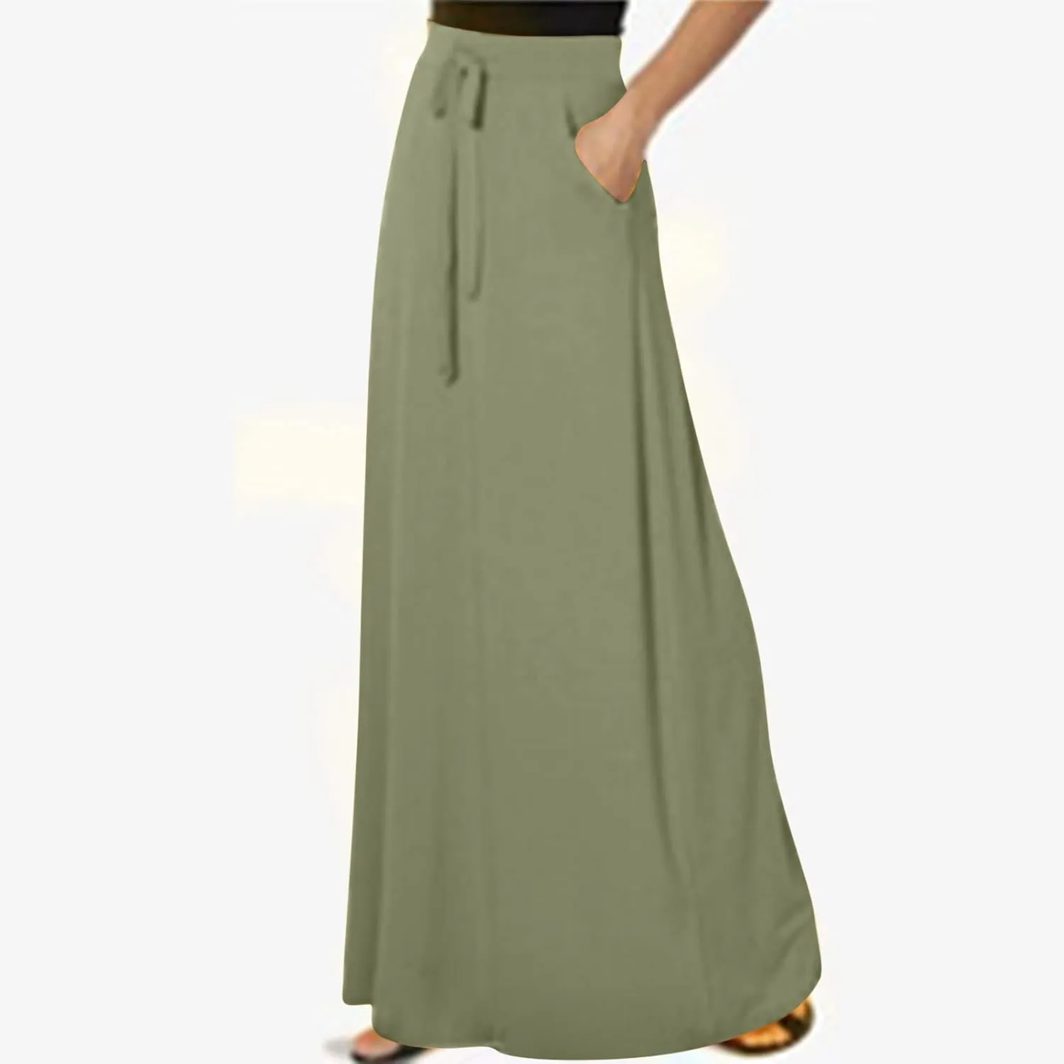 BTDECLAR Women Trendy Summer Maxi Skirt Elegant Elastic High Waisted Flowy Skirts Business Casual Long Skirts with Pockets