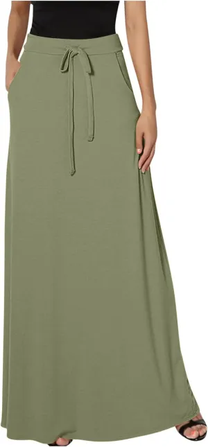 BTDECLAR Women Trendy Summer Maxi Skirt Elegant Elastic High Waisted Flowy Skirts Business Casual Long Skirts with Pockets