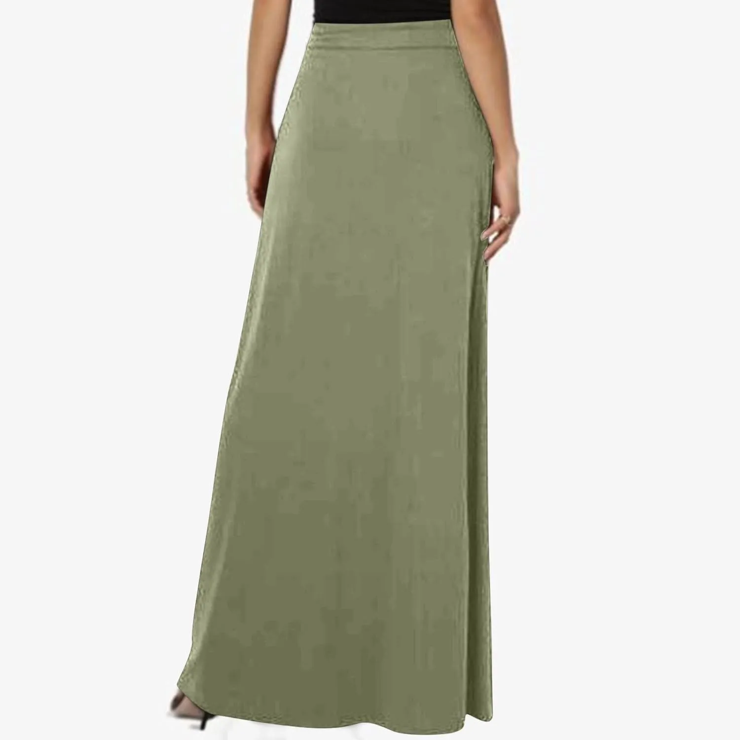 BTDECLAR Women Trendy Summer Maxi Skirt Elegant Elastic High Waisted Flowy Skirts Business Casual Long Skirts with Pockets