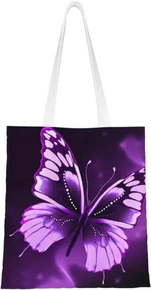 Canvas Tote Bag Aesthetic for Women Cute Purple Butterfly Shopping Bags Large Tote Shoulder Bag Reusable Grocery Bags Hobo Bags Casual Handbags Cute Cloth Bags Birthday Gifts