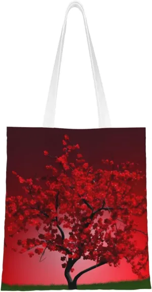 Canvas Tote Bag Aesthetic for Women Red Cherry Blossom Shopping Bags Large Tote Shoulder Bag Reusable Grocery Bags Hobo Bags Casual Handbags Cute Cloth Bags Birthday Gifts