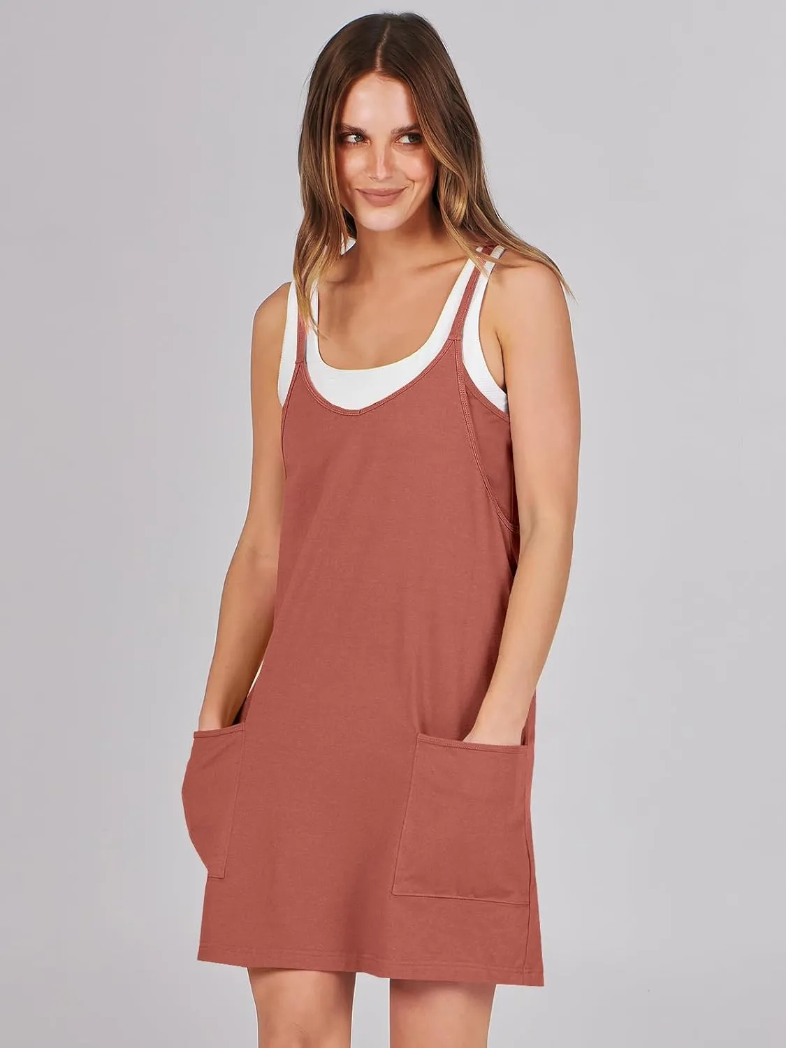 Caracilia Womens Summer Mini Dress 2025 Casual Sleeveless Built in Shapewear Sundress Trendy Short Tennis Athletic Outfits