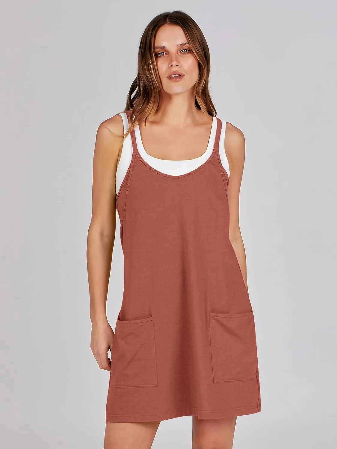 Caracilia Womens Summer Mini Dress 2025 Casual Sleeveless Built in Shapewear Sundress Trendy Short Tennis Athletic Outfits
