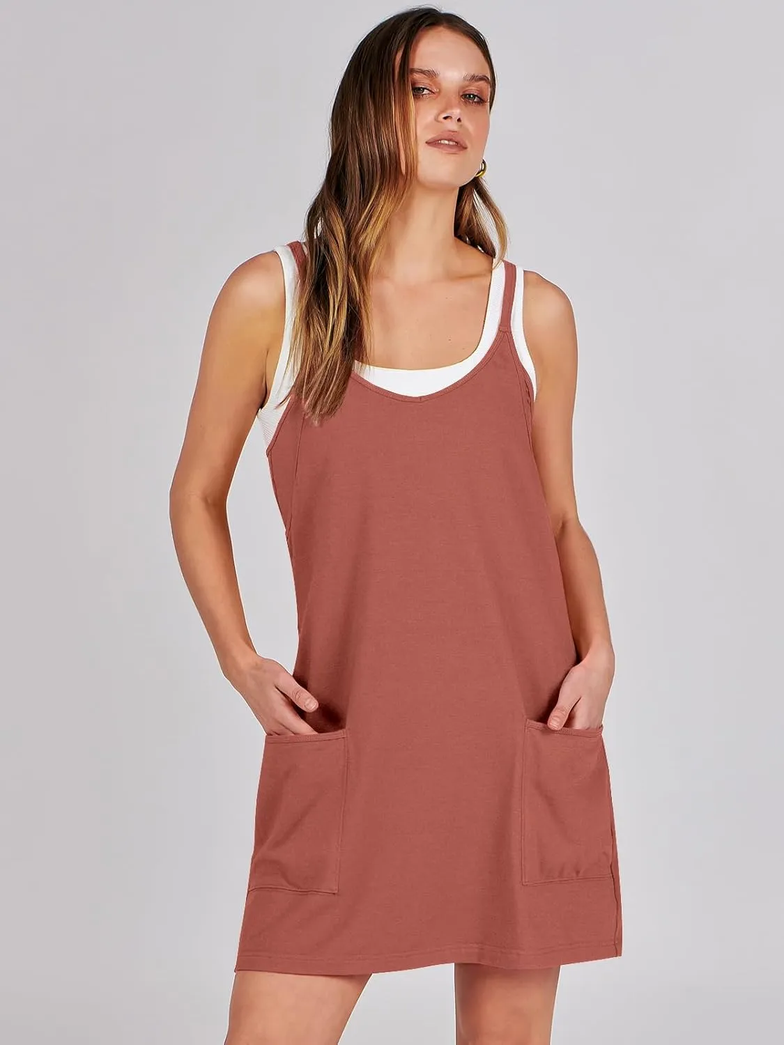 Caracilia Womens Summer Mini Dress 2025 Casual Sleeveless Built in Shapewear Sundress Trendy Short Tennis Athletic Outfits