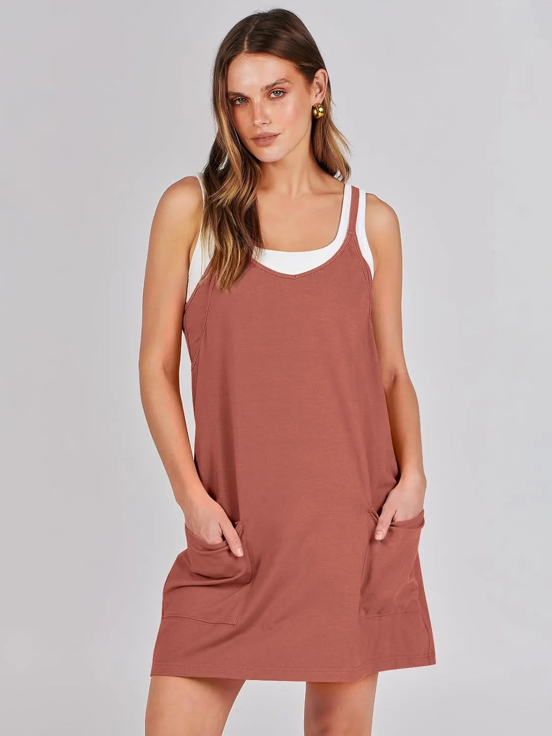 Caracilia Womens Summer Mini Dress 2025 Casual Sleeveless Built in Shapewear Sundress Trendy Short Tennis Athletic Outfits