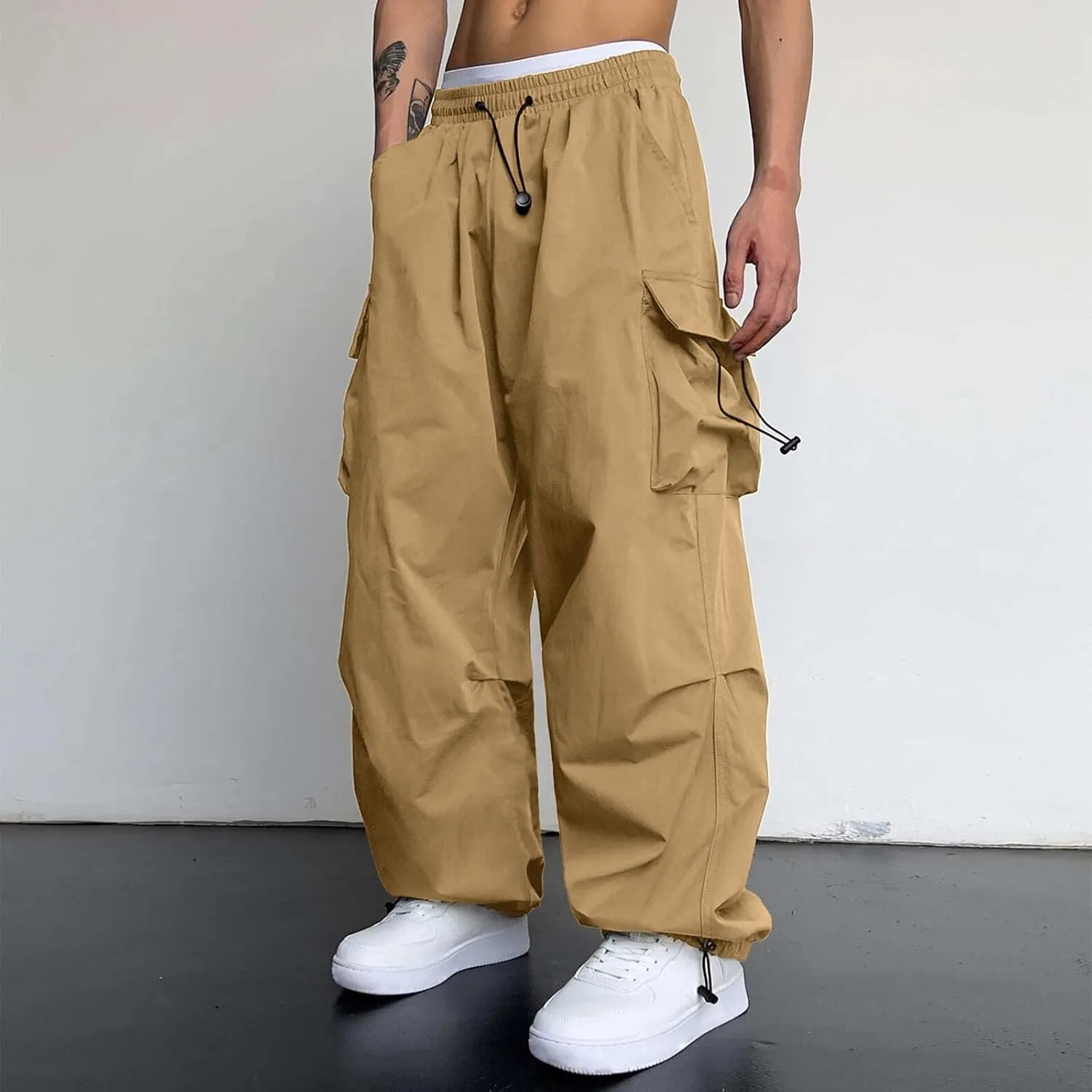 Cargo Pant for Men Casual Work Pant Elasticated Waist Lightweight Outdoor Pants with Pockets