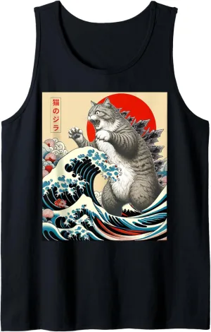 Catzilla Cat Japanese Art Funny Cat Gifts For Men Women Kid Tank Top