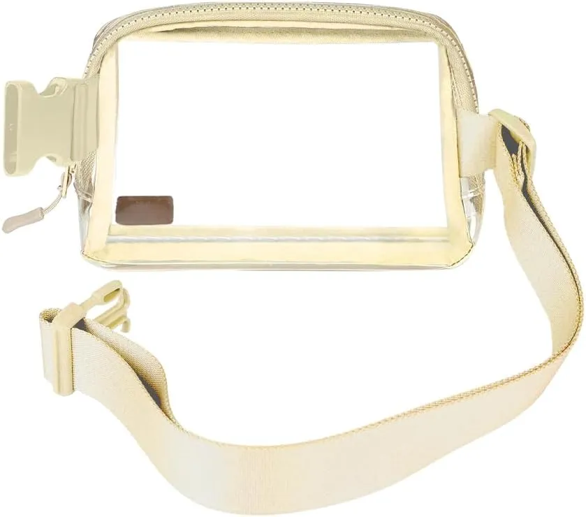 C.C Clear Fanny Pack For Women Unisex - TPU Daily Waist Crossbody Belt bag With Adjustable Strap (Beige)